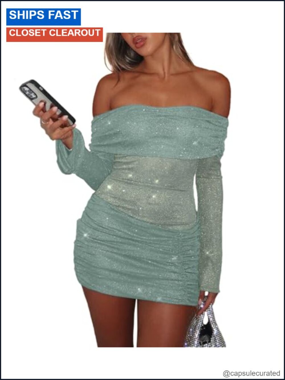 Off Shoulder Bodycon Mini Dress Mesh Ruched Y2K Club Night Out